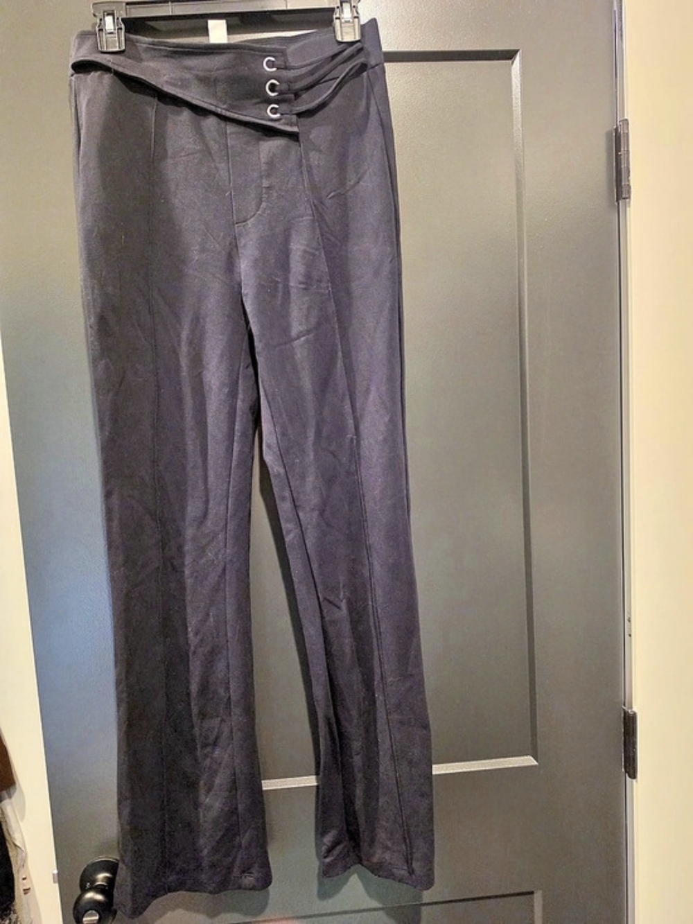 Halara Crossover High Waisted Work Flare Pants with Pockets Black Medium